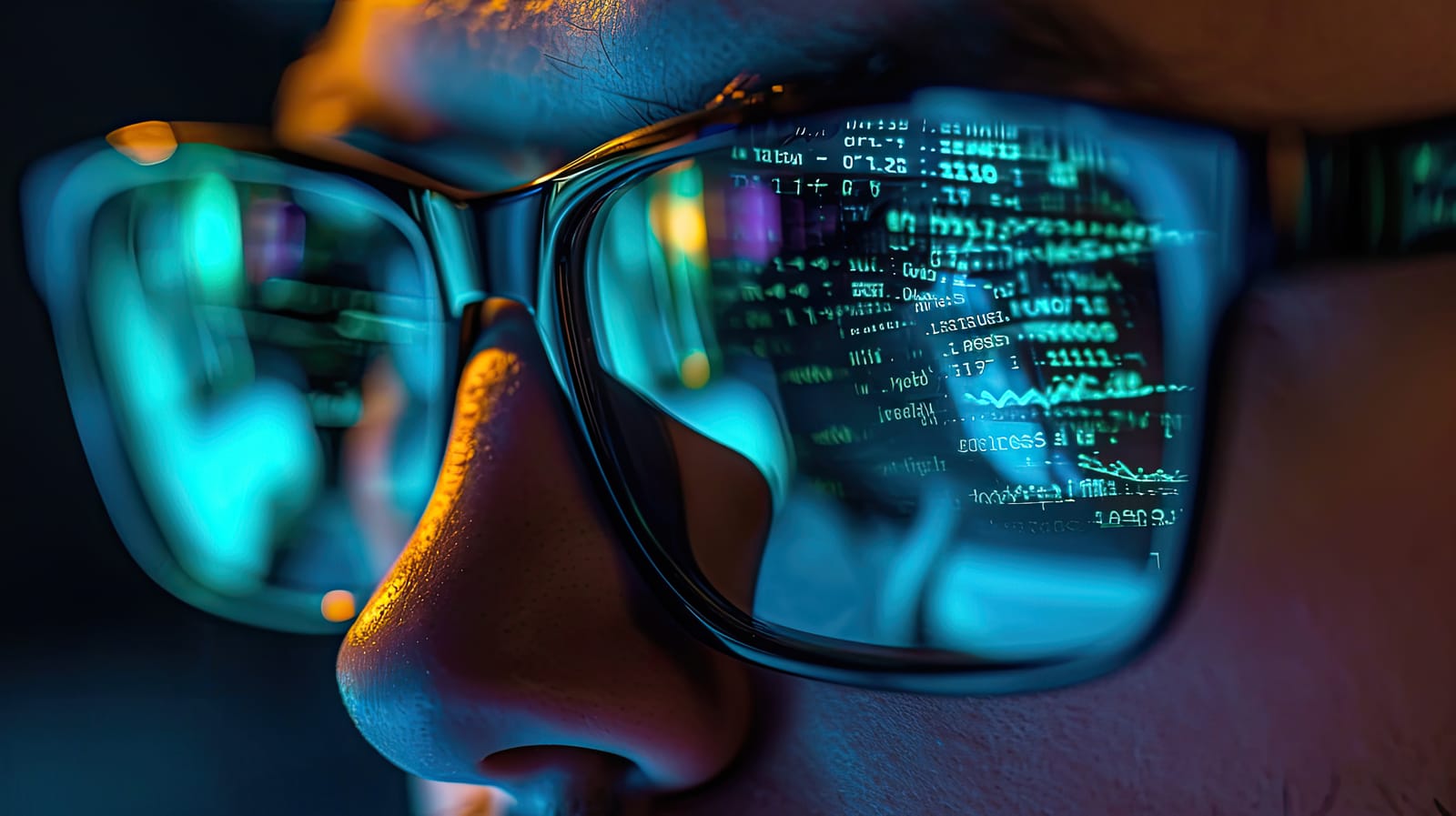 Code reflected in glasses